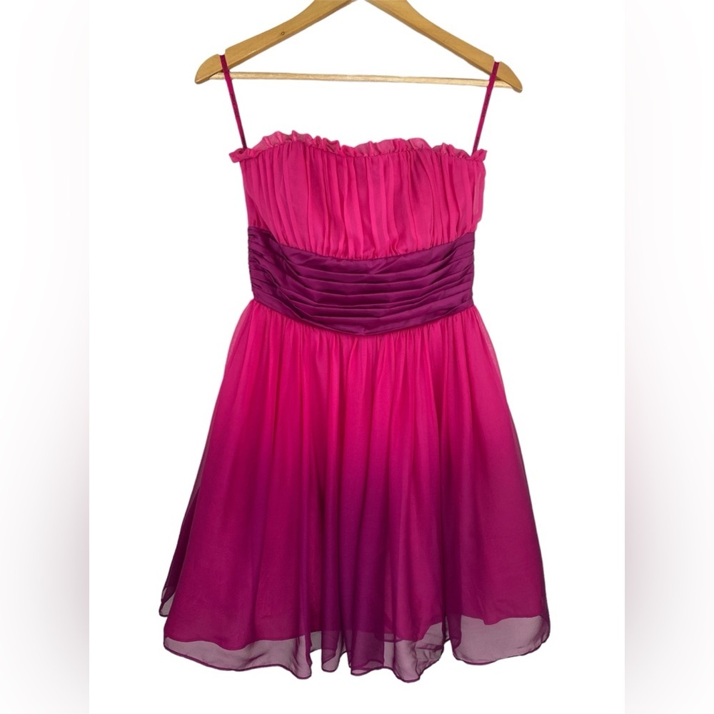 Vintage Betsy Johnson Y2K Strapless Silk Mini Dress Purple Pink Size 6